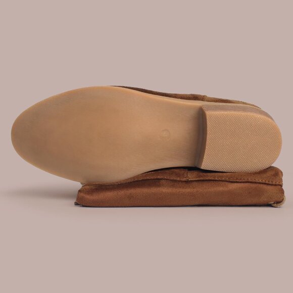 Women's Brown Faux Suede Thigh High Over The Knee Black Low Flat Heel Boots - Picture 6 of 6